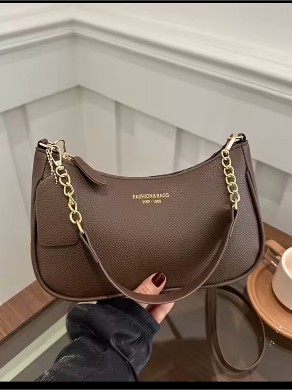 Brown Pebbled Leather Shoulder Bag